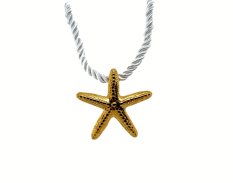 15 inch rope necklace with 2 inch extender and detailed 2 inch starfish pendant, adjustable coastal-inspired summer jewelry