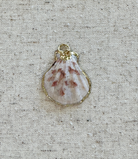 Shell pendant with gold trim on a textured beige background
