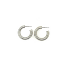 Pair of silver hoop earrings on a white background