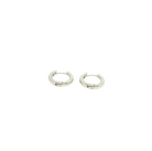Pair of silver hoop earrings on a white background