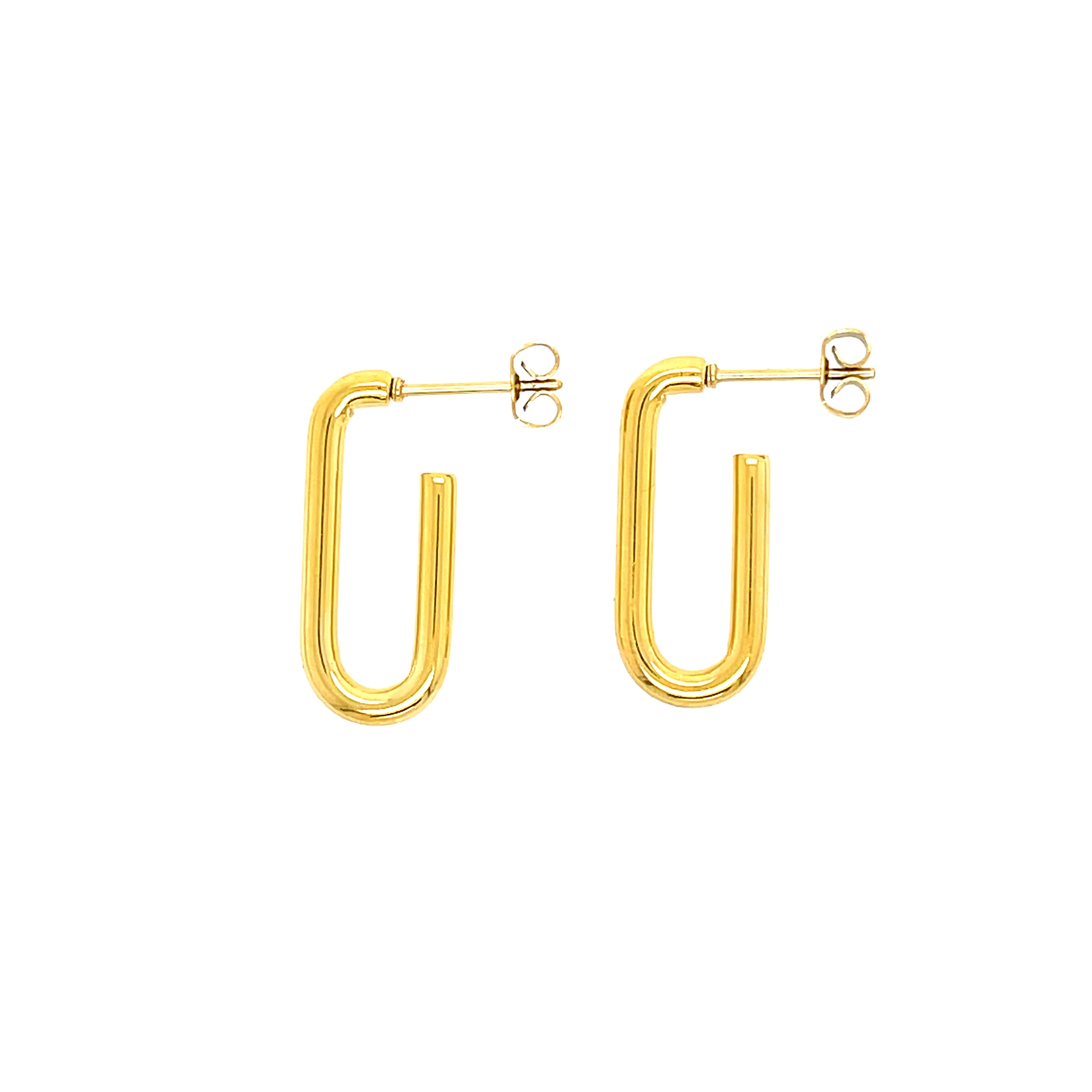 Gold plated stainless steel U-shaped earrings, 1 inch tall by 0.5 inch wide with a modern, polished finish.
Chic and durable design—perfect for minimalist styling, daily wear, or elegant layering.