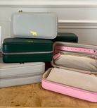Travel-friendly leather jewelry box, 6.75” L x 3.5” W x 2.5” H with cushioned interior and portable size.
Keep your jewelry tangle-free and protected in this sleek, compact case.