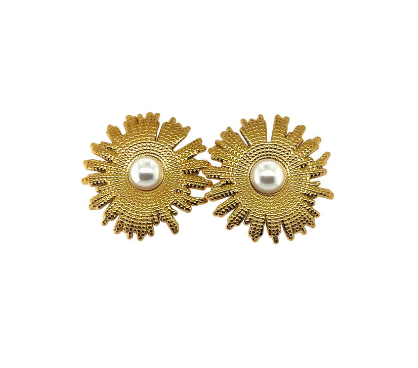 womens gold and pearl statement earrings 