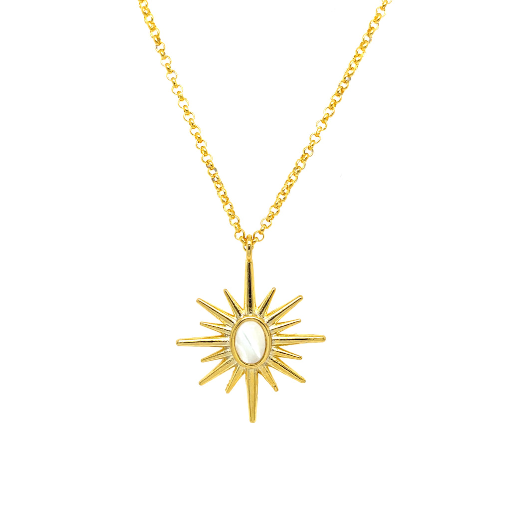 Gold plated 20 inch necklace with vermeil North Star charm and white enamel detailing, celestial pendant jewelry for everyday wear